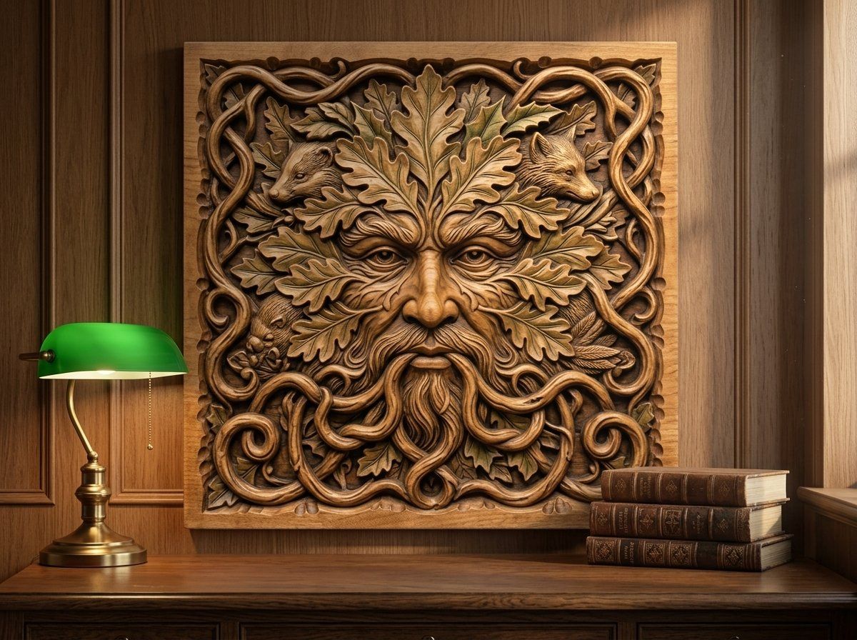 Green Man Forest Spirit Oak Carving CNC Relief STL bas-relief STL — view 12