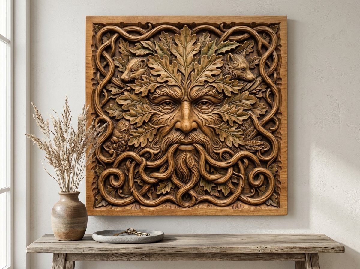 Green Man Forest Spirit Oak Carving CNC Relief STL bas-relief STL — view 13