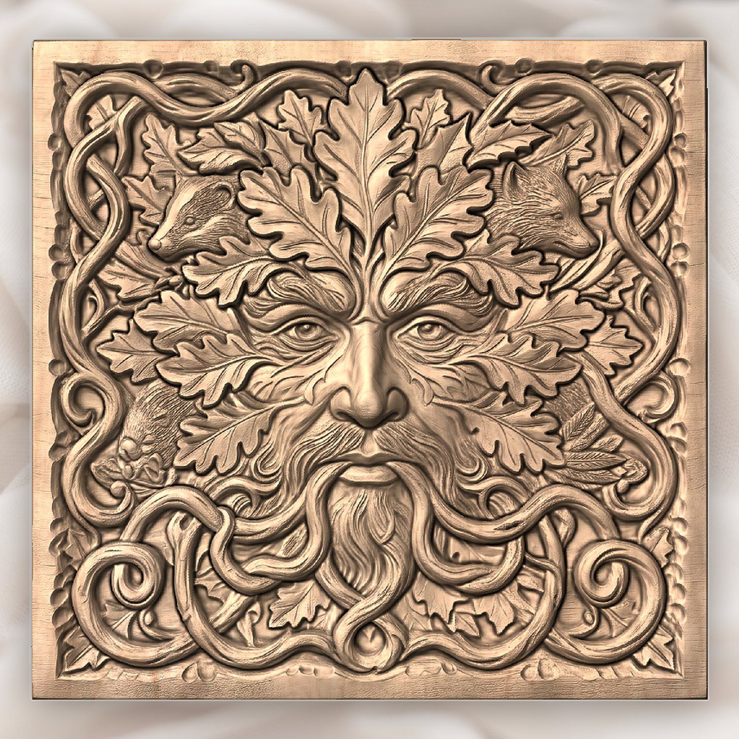 Green Man Forest Spirit Oak Carving CNC Relief STL bas-relief STL — view 4