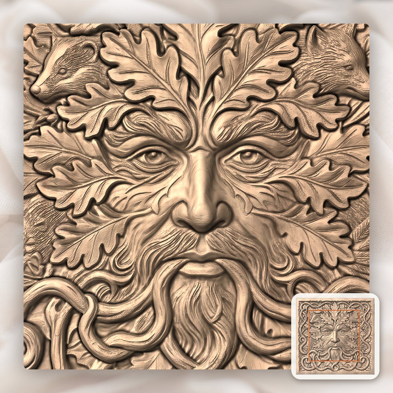 Green Man Forest Spirit Oak Carving CNC Relief STL bas-relief STL — view 6