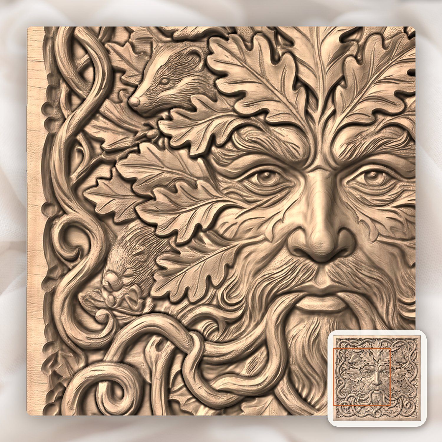 Green Man Forest Spirit Oak Carving CNC Relief STL bas-relief STL — view 7