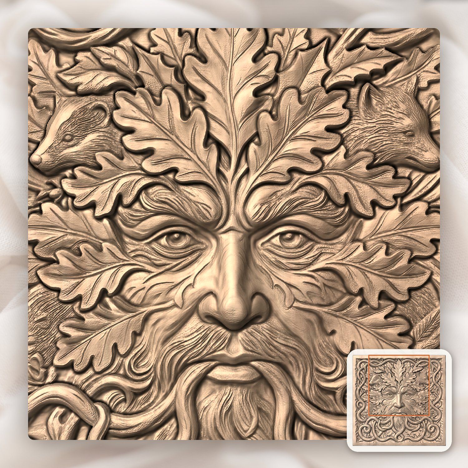 Green Man Forest Spirit Oak Carving CNC Relief STL bas-relief STL — view 8