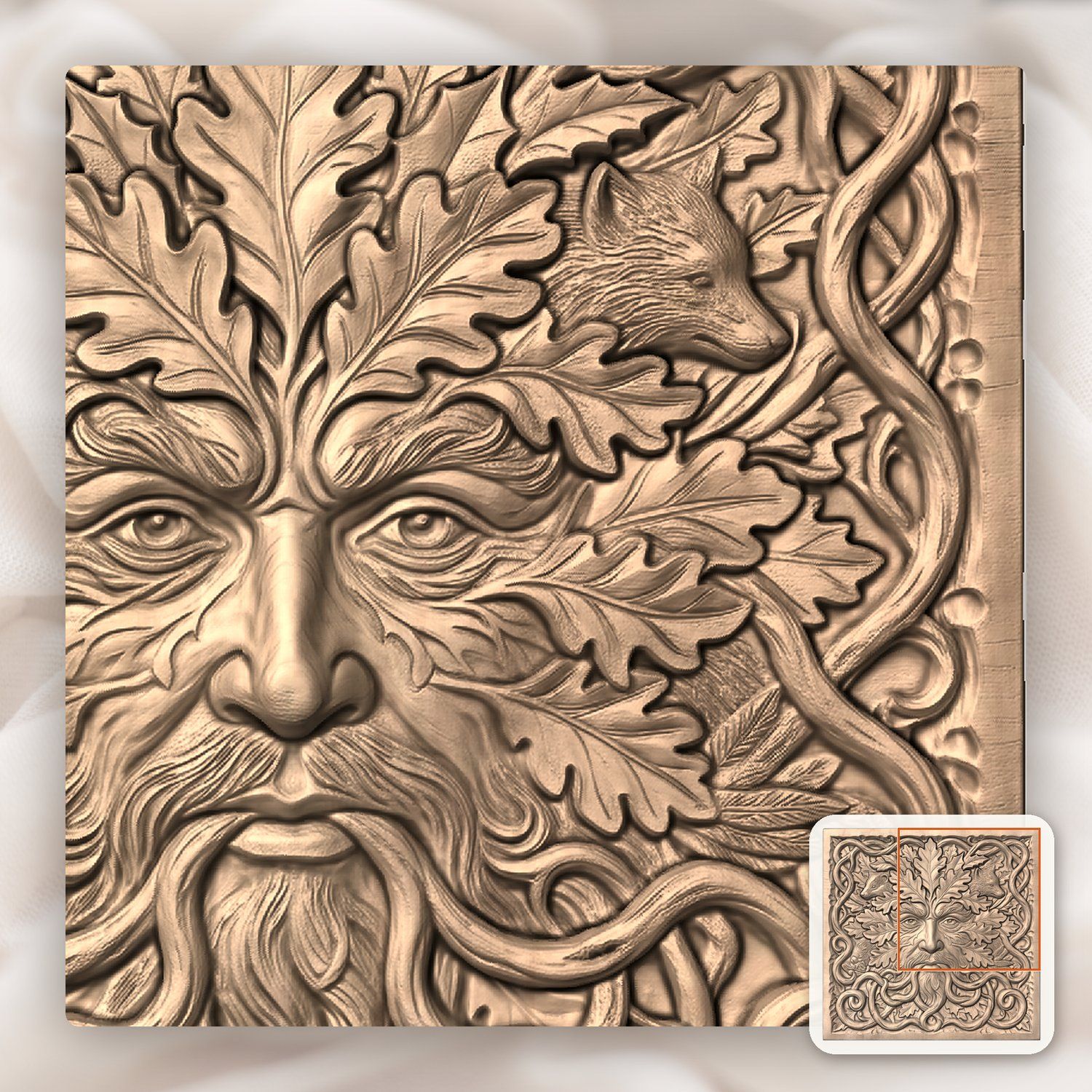 Green Man Forest Spirit Oak Carving CNC Relief STL bas-relief STL — view 9