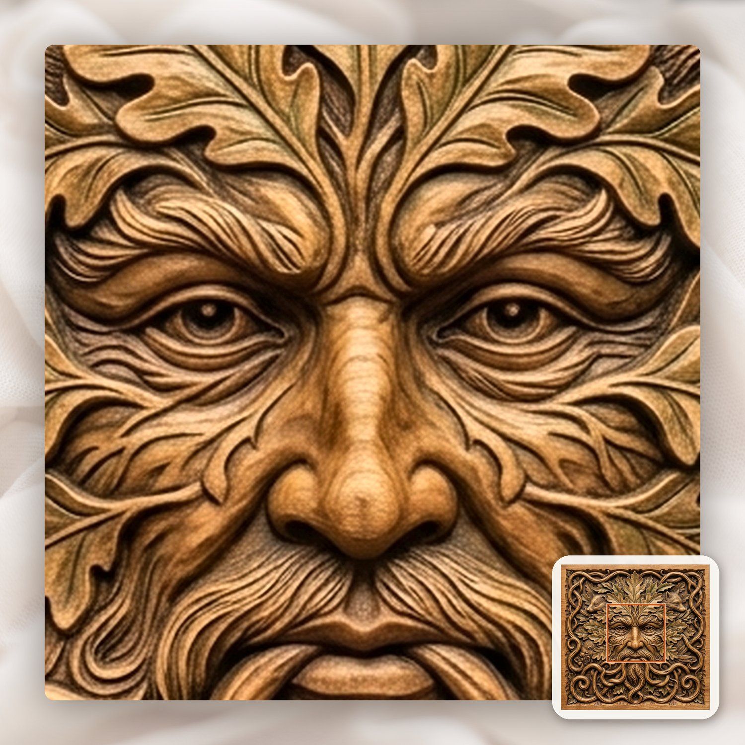 Green Man Forest Spirit Oak Carving CNC Relief STL bas-relief STL — view 10