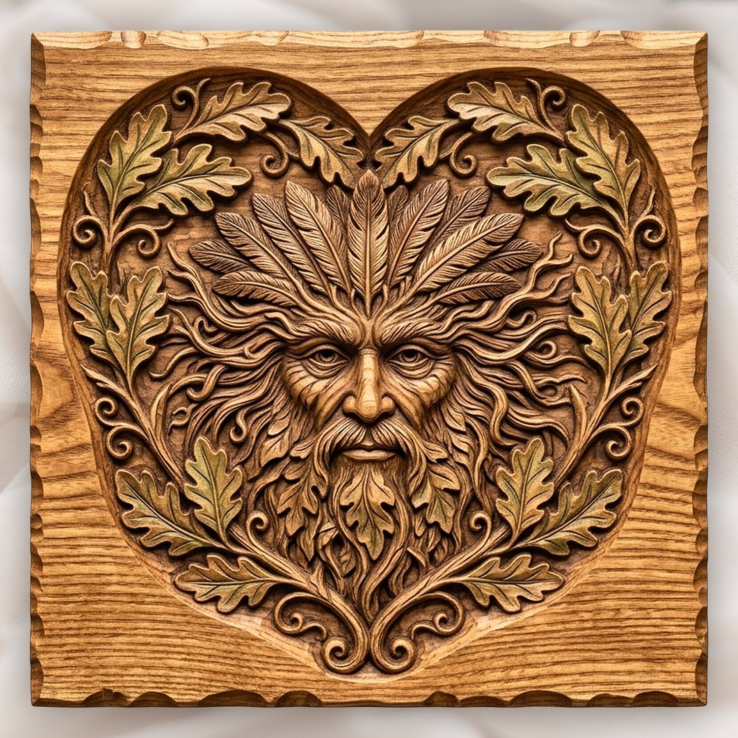 Green Man Forest Spirit Oak Heart CNC Relief STL bas-relief STL design