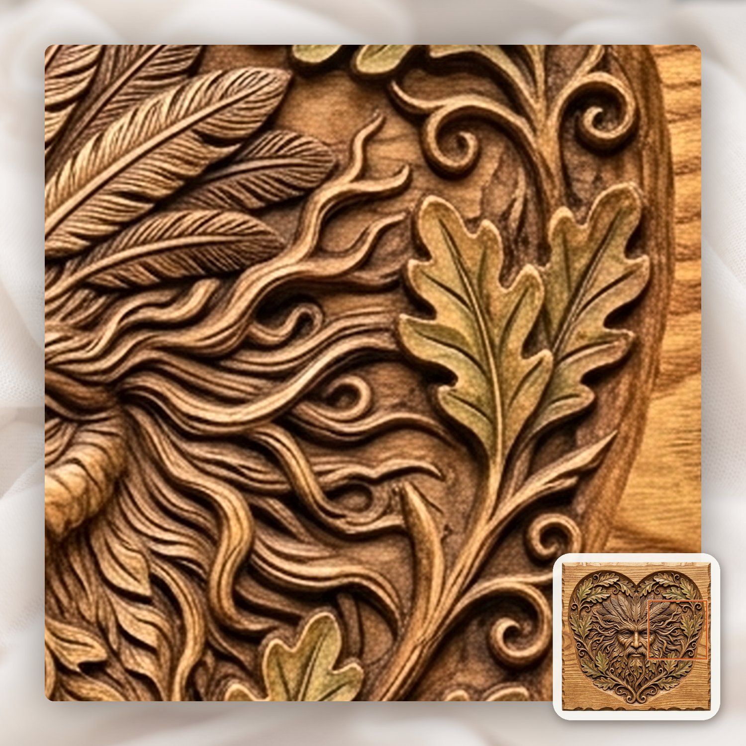 Green Man Forest Spirit Oak Heart CNC Relief STL bas-relief STL — view 11