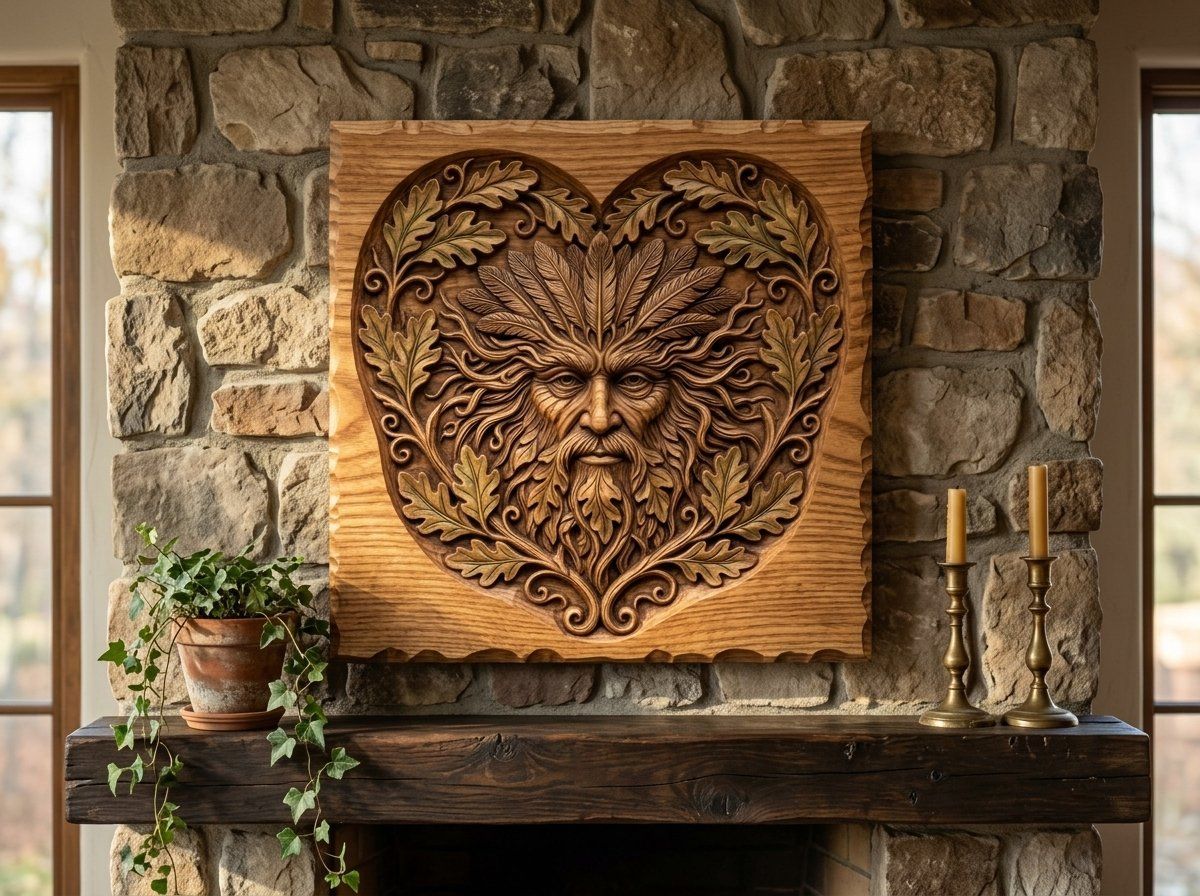 Green Man Forest Spirit Oak Heart CNC Relief STL bas-relief STL — view 12