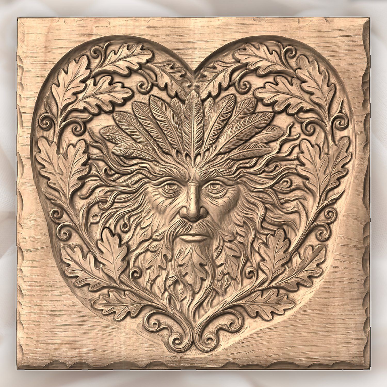 Green Man Forest Spirit Oak Heart CNC Relief STL bas-relief STL — view 4