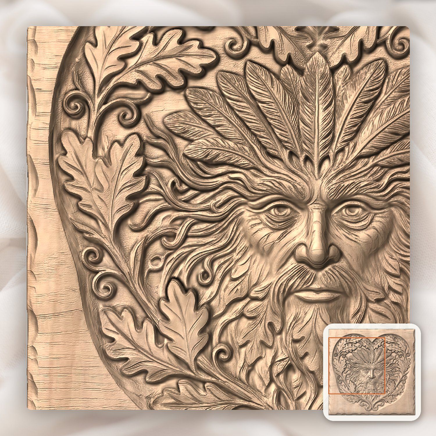 Green Man Forest Spirit Oak Heart CNC Relief STL bas-relief STL — view 7