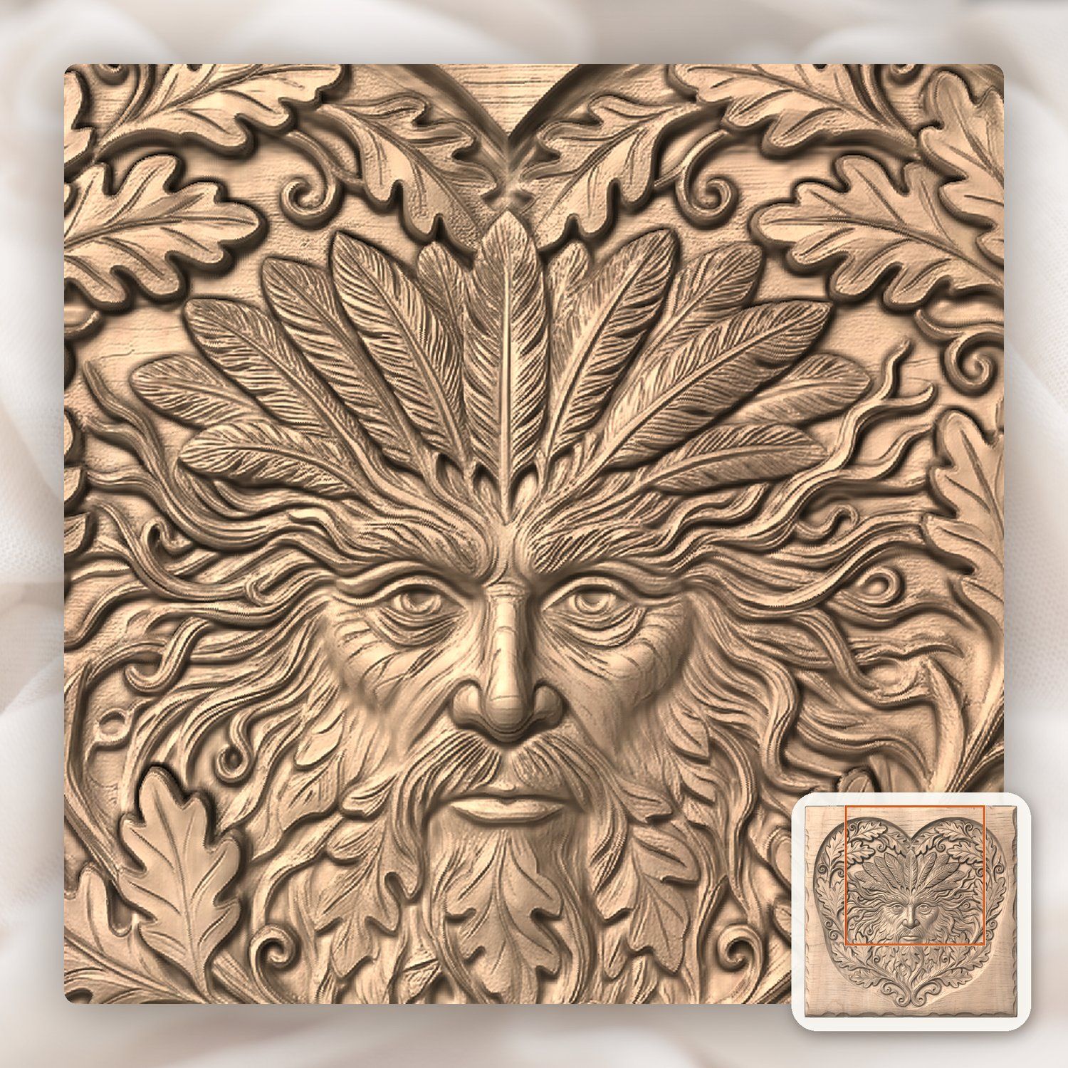 Green Man Forest Spirit Oak Heart CNC Relief STL bas-relief STL — view 8