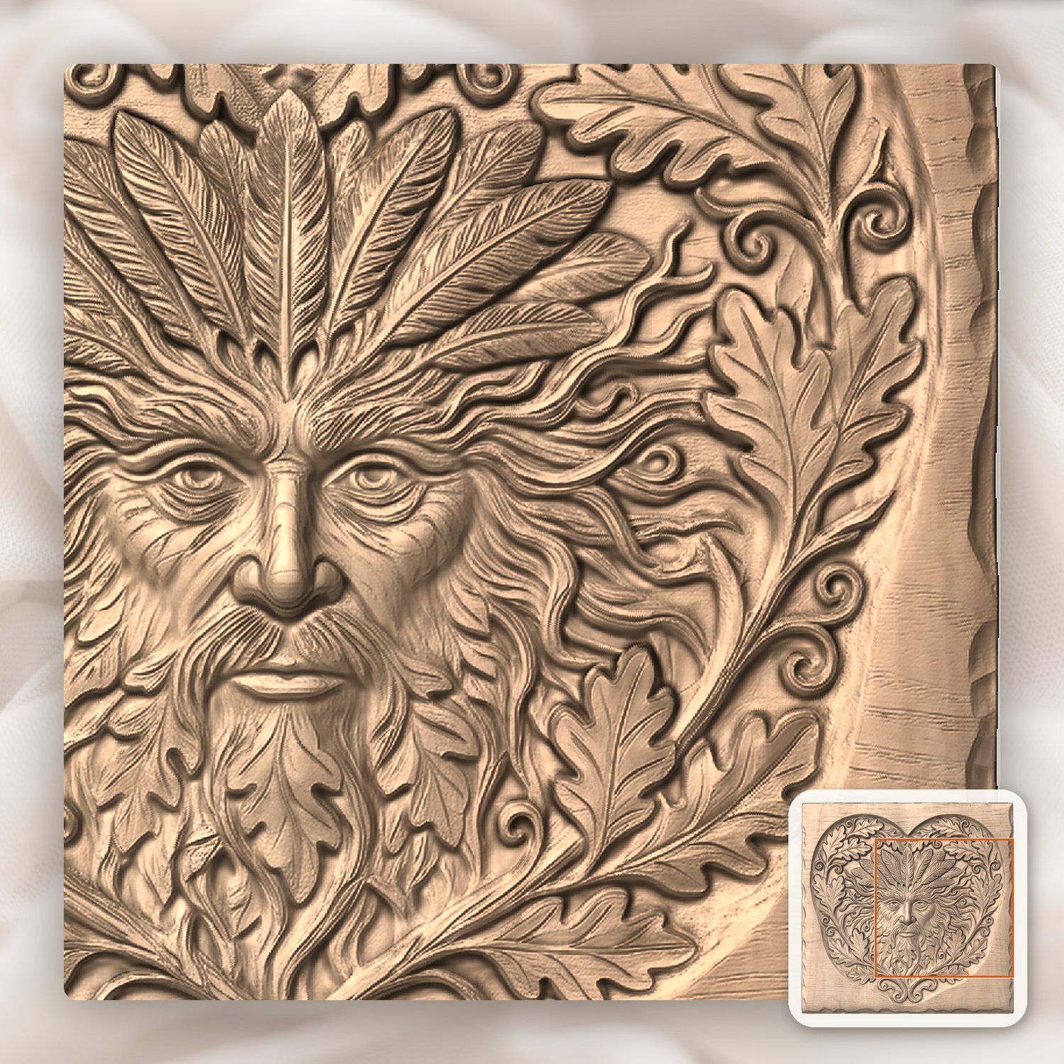 Green Man Forest Spirit Oak Heart CNC Relief STL bas-relief STL — view 9