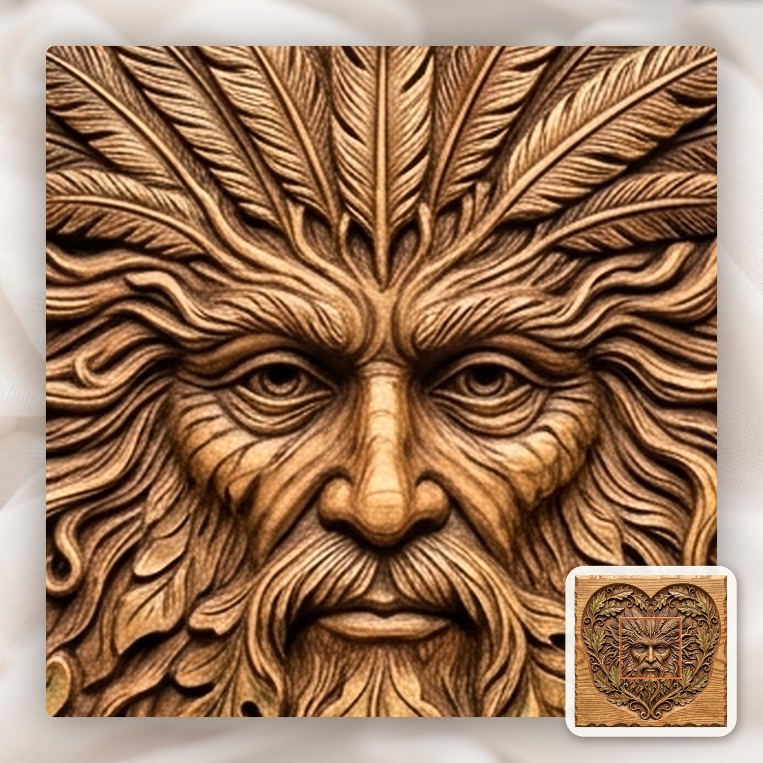 Green Man Forest Spirit Oak Heart CNC Relief STL bas-relief STL — view 10