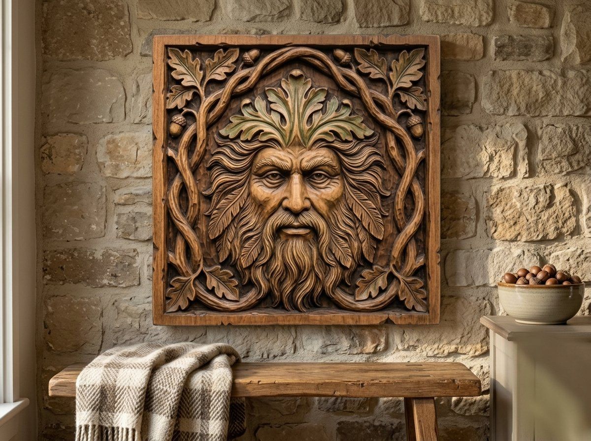 Green Man Forest Spirit Oak Leaf CNC Relief STL bas-relief STL — view 13