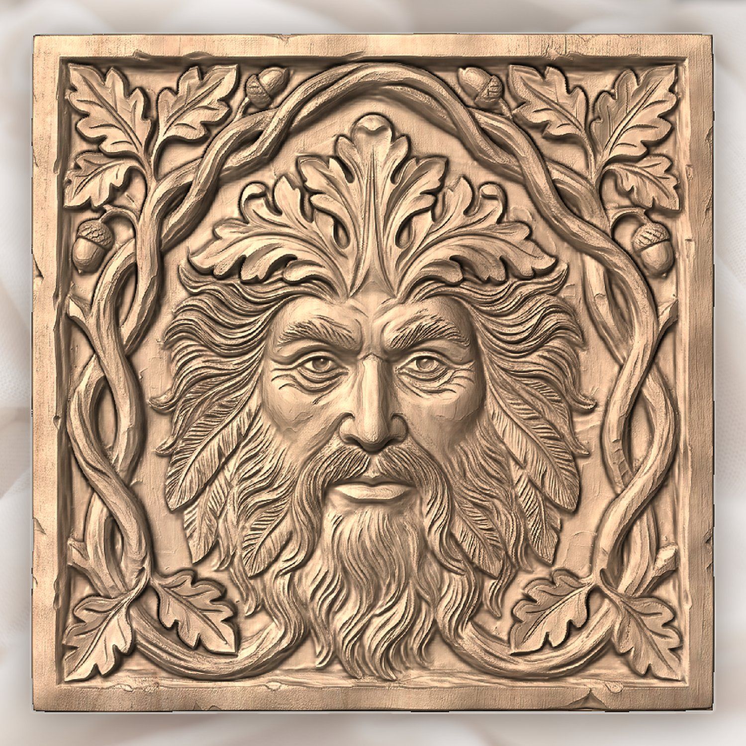 Green Man Forest Spirit Oak Leaf CNC Relief STL bas-relief STL — view 4