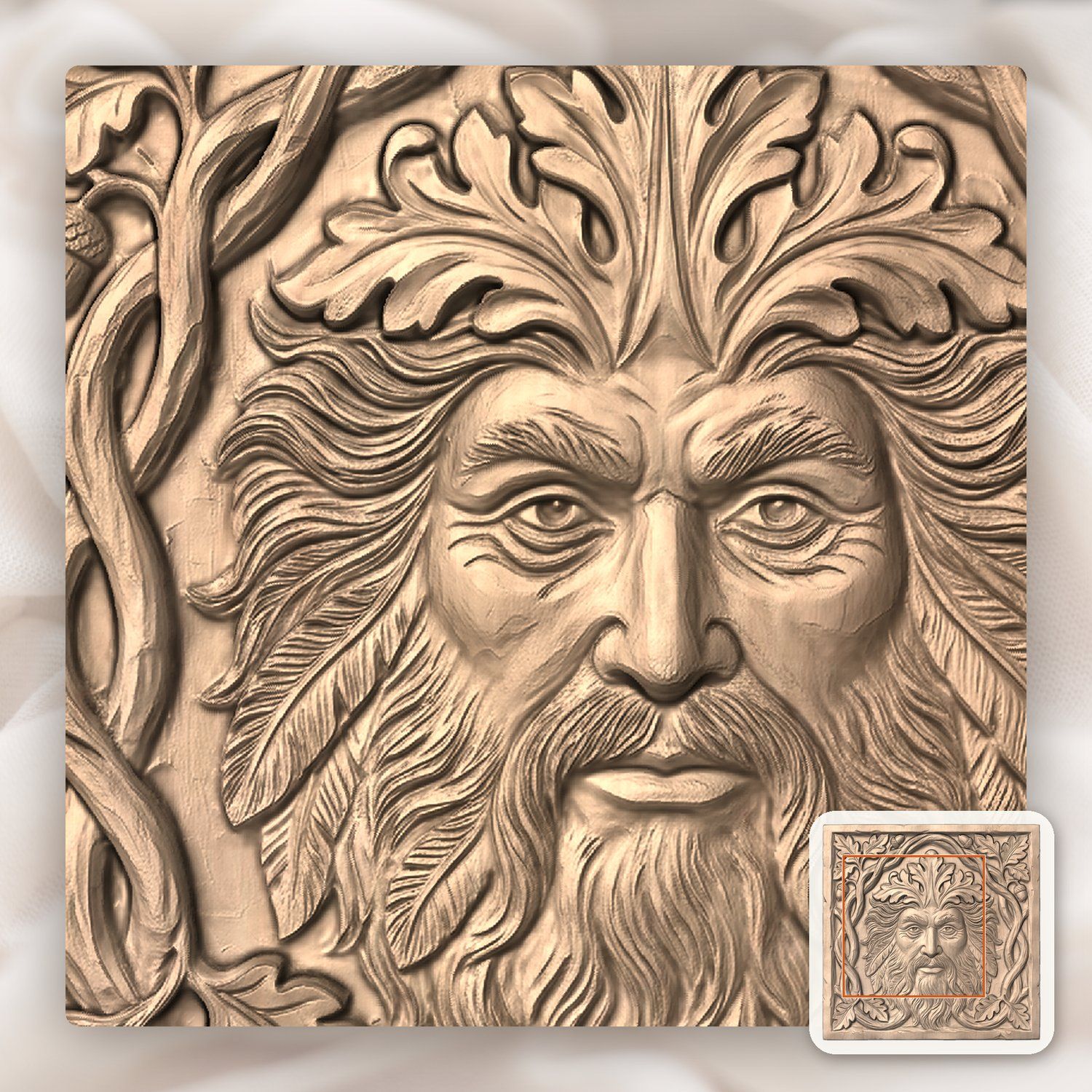 Green Man Forest Spirit Oak Leaf CNC Relief STL bas-relief STL — view 6