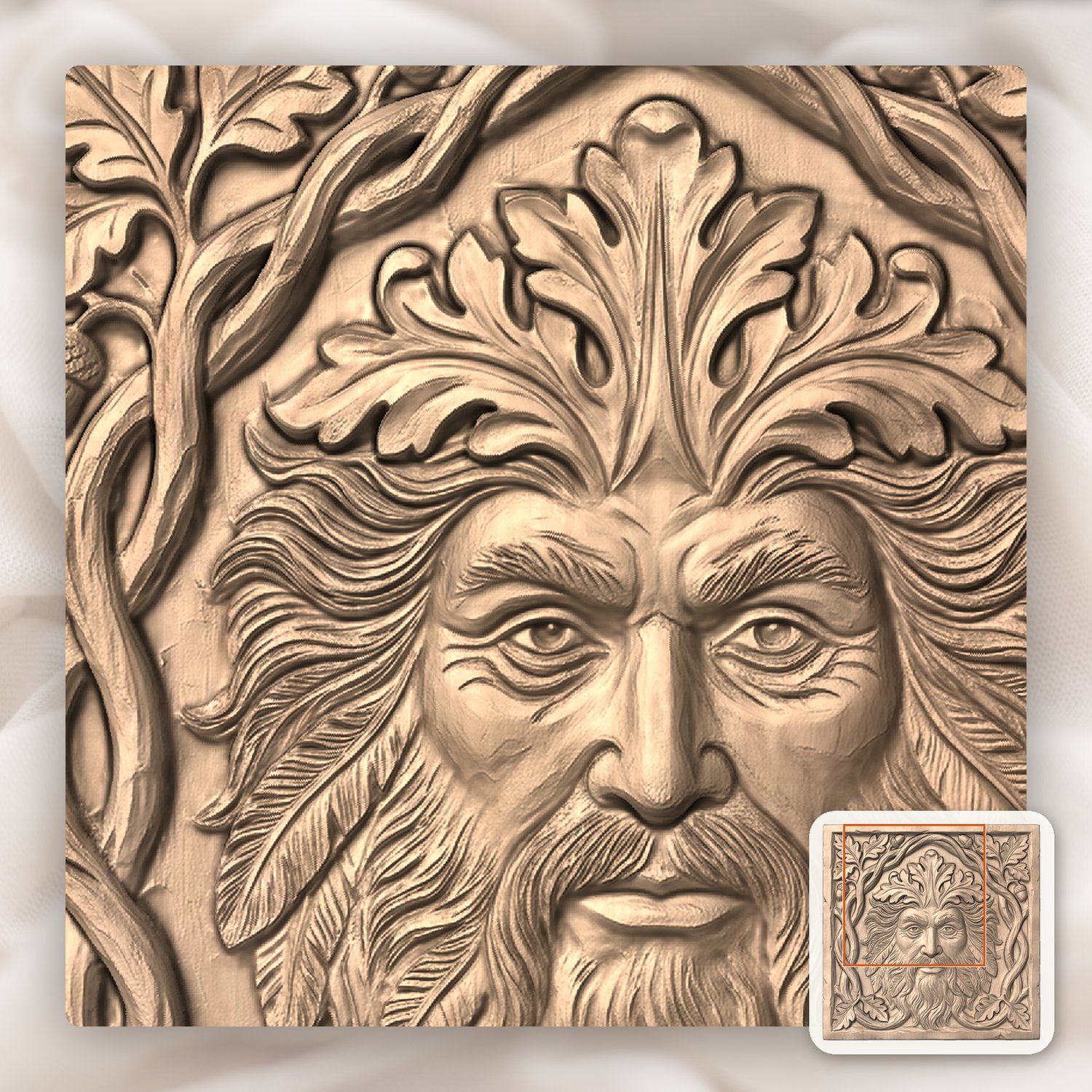 Green Man Forest Spirit Oak Leaf CNC Relief STL bas-relief STL — view 7