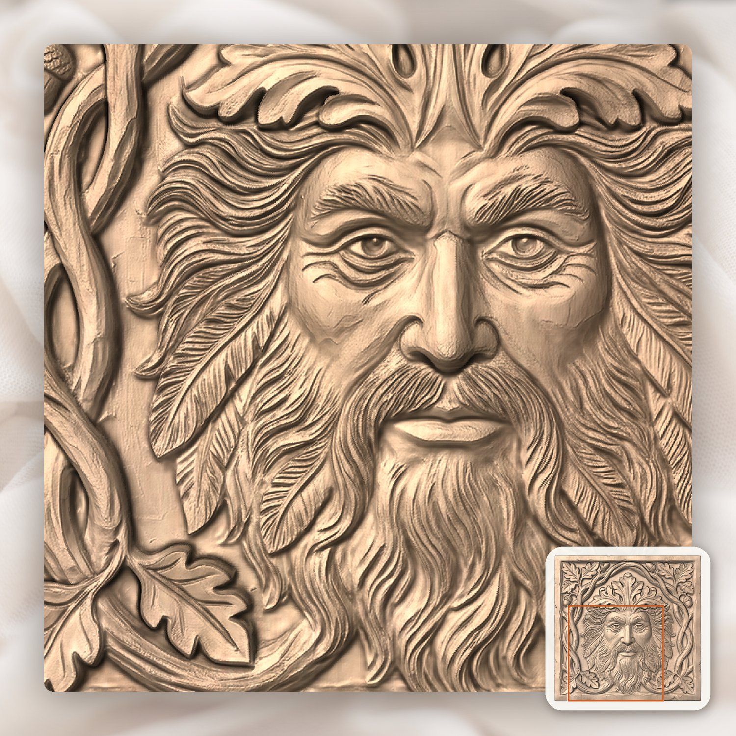 Green Man Forest Spirit Oak Leaf CNC Relief STL bas-relief STL — view 8