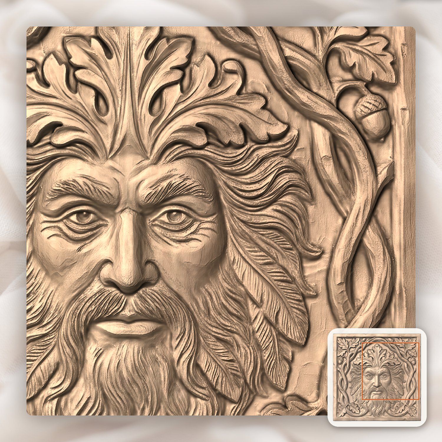 Green Man Forest Spirit Oak Leaf CNC Relief STL bas-relief STL — view 9