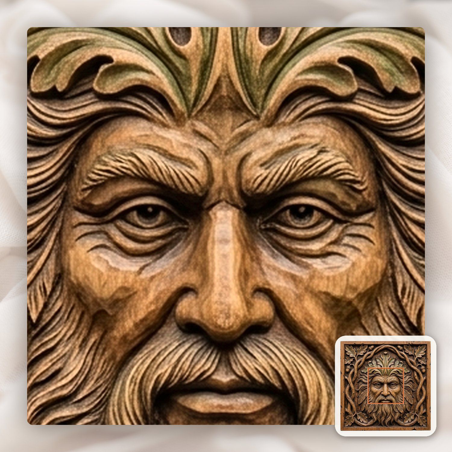 Green Man Forest Spirit Oak Leaf CNC Relief STL bas-relief STL — view 10