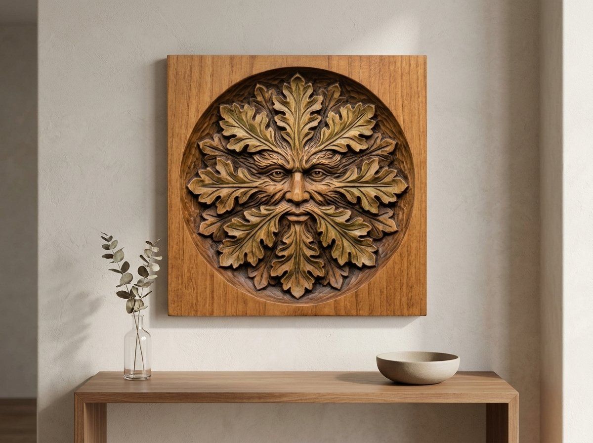 Green Man Forest Spirit Oak Leaf CNC Relief STL bas-relief STL — view 13