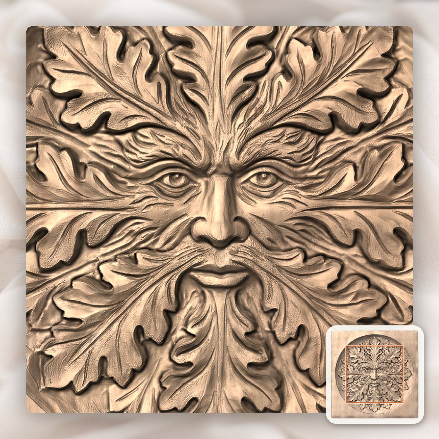 Green Man Forest Spirit Oak Leaf CNC Relief STL bas-relief STL — view 6
