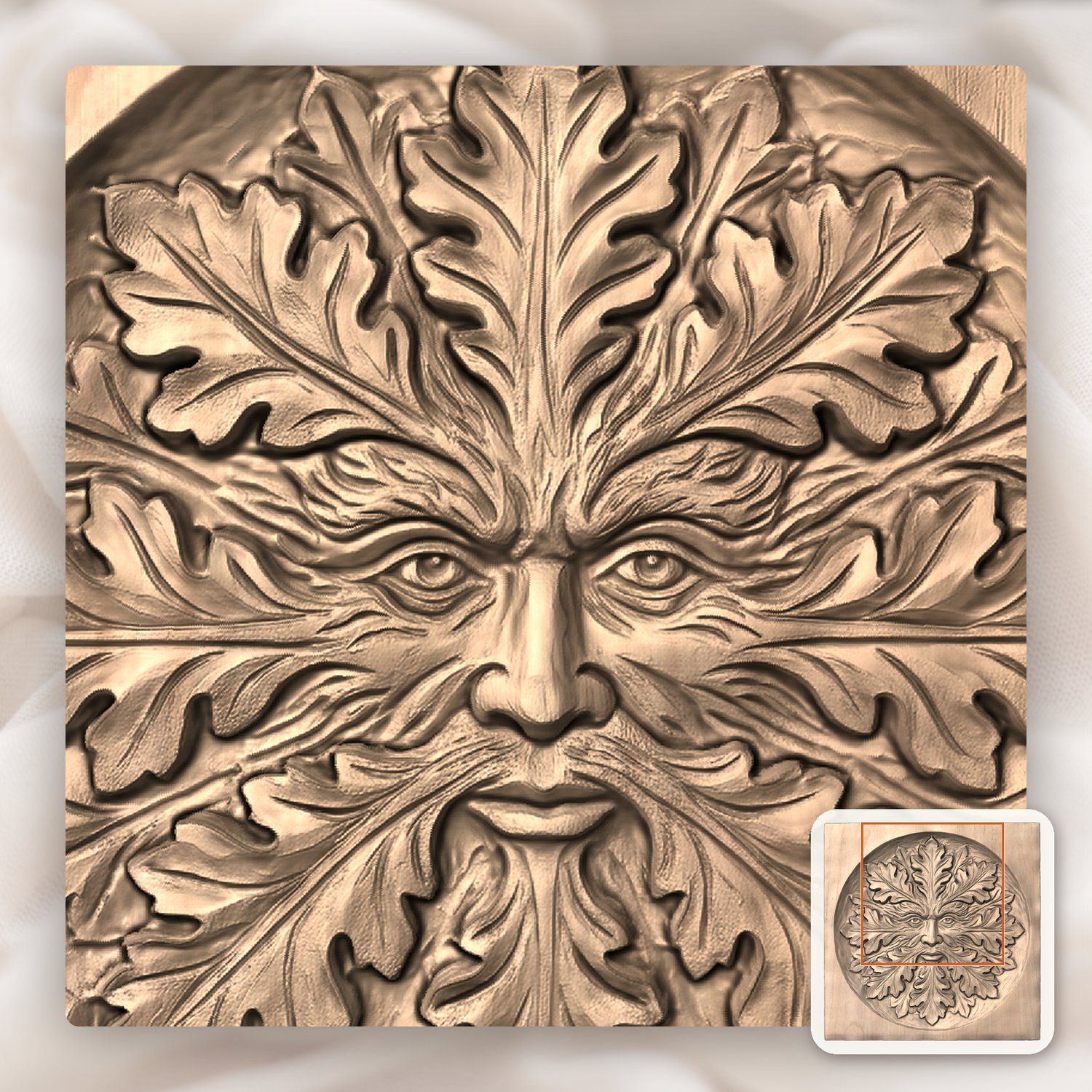 Green Man Forest Spirit Oak Leaf CNC Relief STL bas-relief STL — view 7