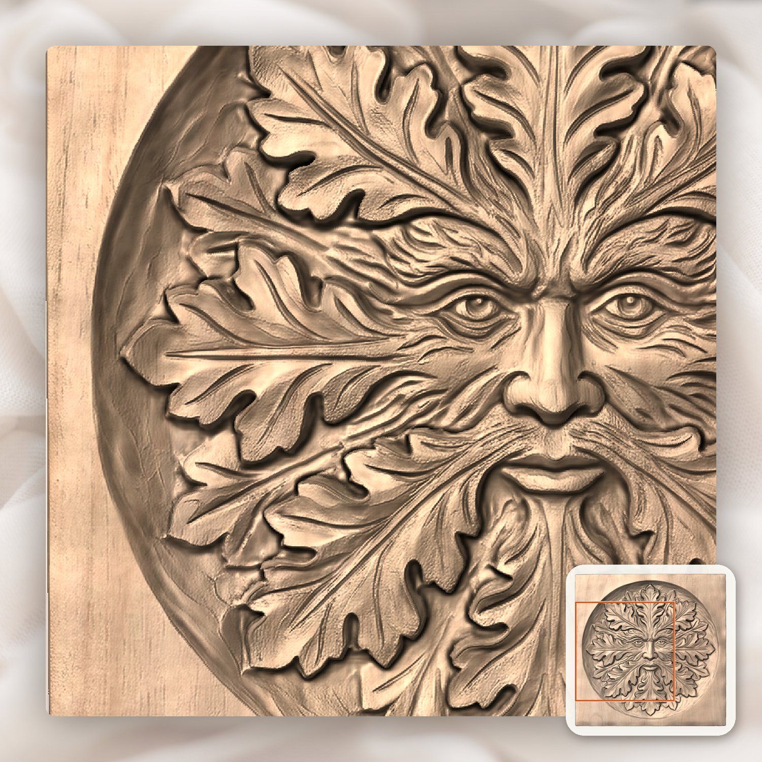 Green Man Forest Spirit Oak Leaf CNC Relief STL bas-relief STL — view 8