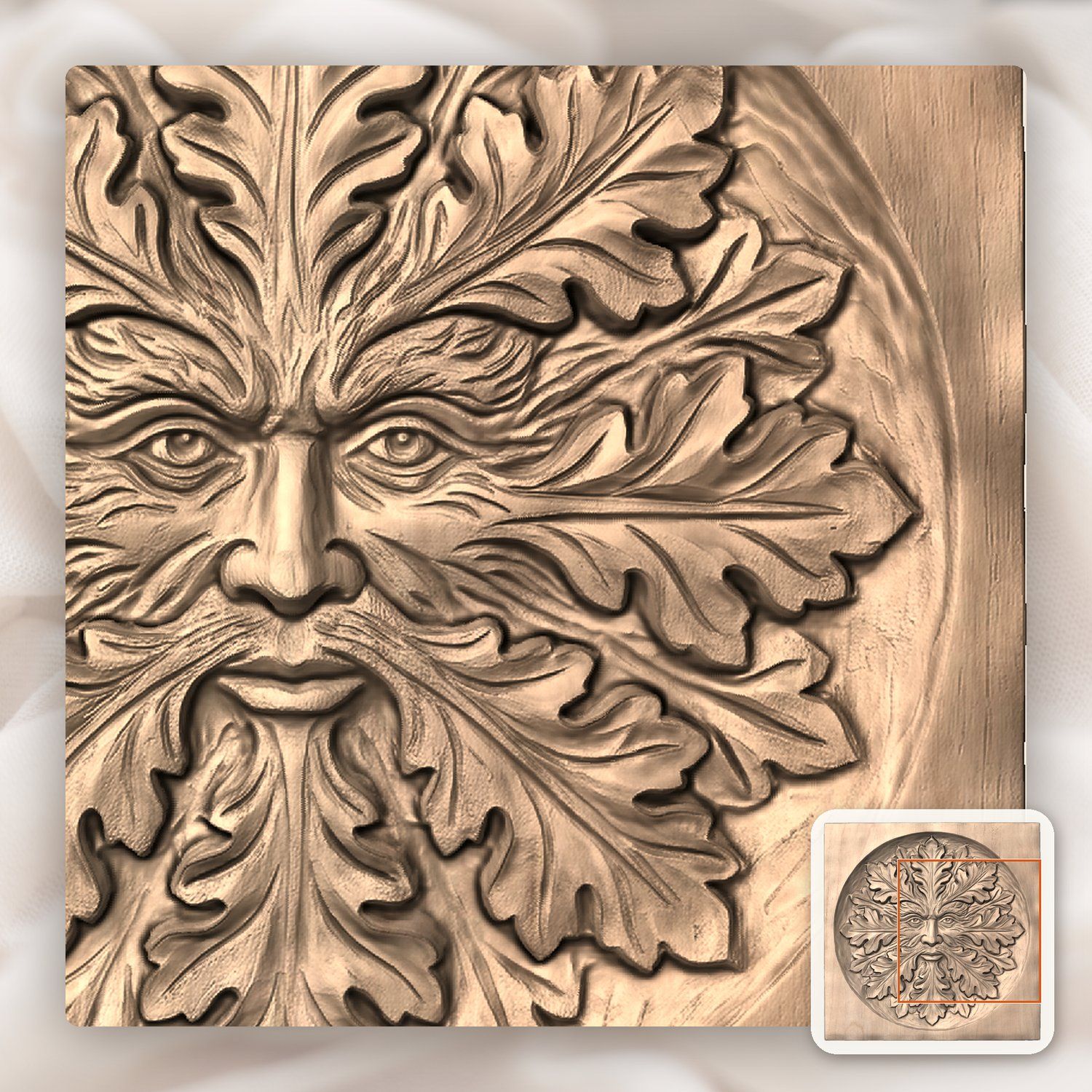 Green Man Forest Spirit Oak Leaf CNC Relief STL bas-relief STL — view 9
