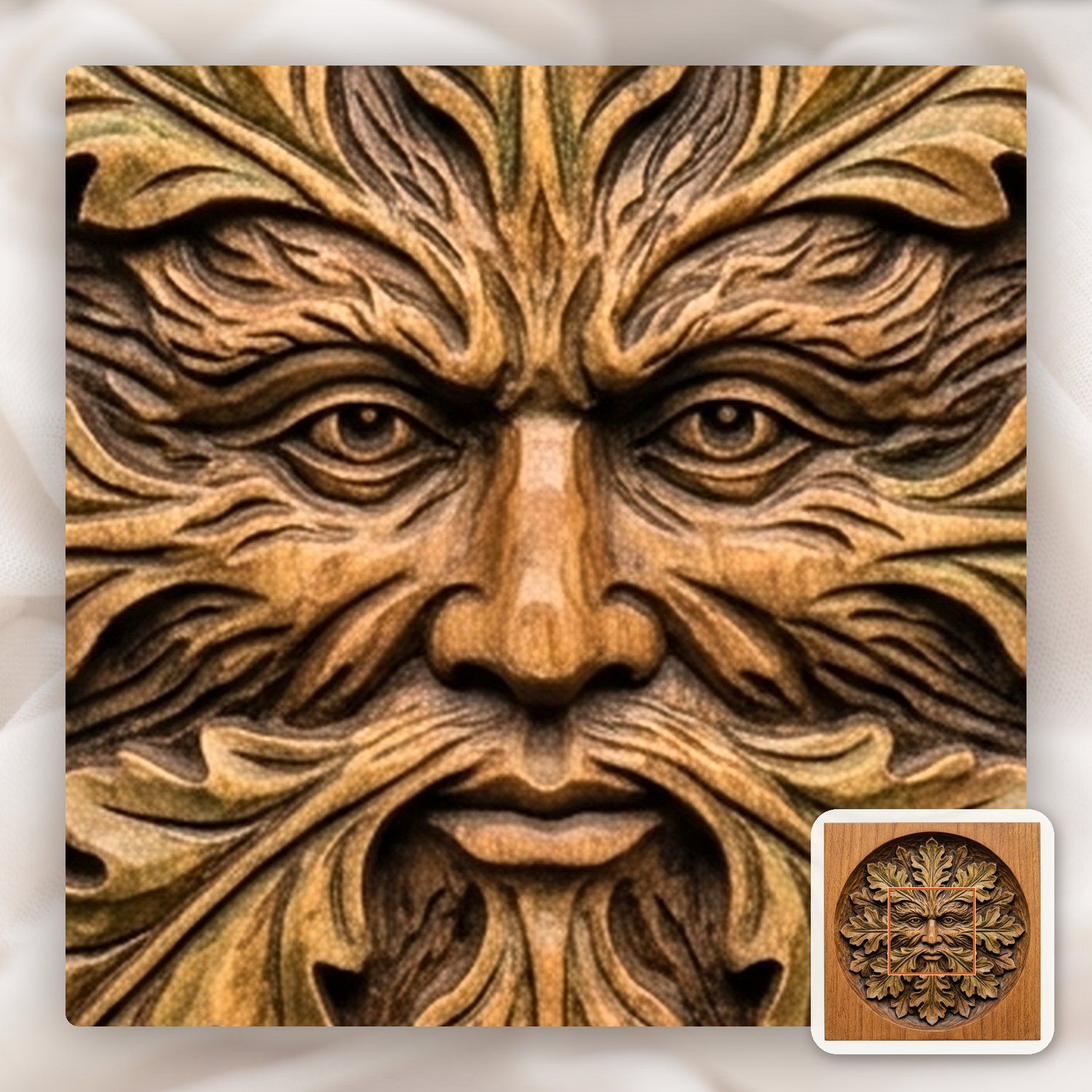 Green Man Forest Spirit Oak Leaf CNC Relief STL bas-relief STL — view 10