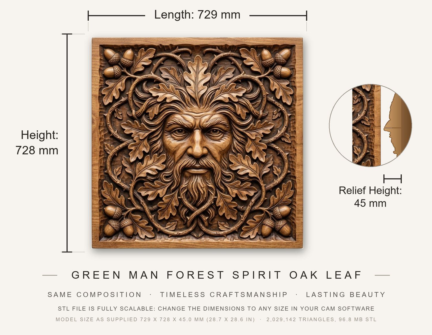 Green Man Forest Spirit Oak Leaf CNC Relief STL bas-relief STL — view 3
