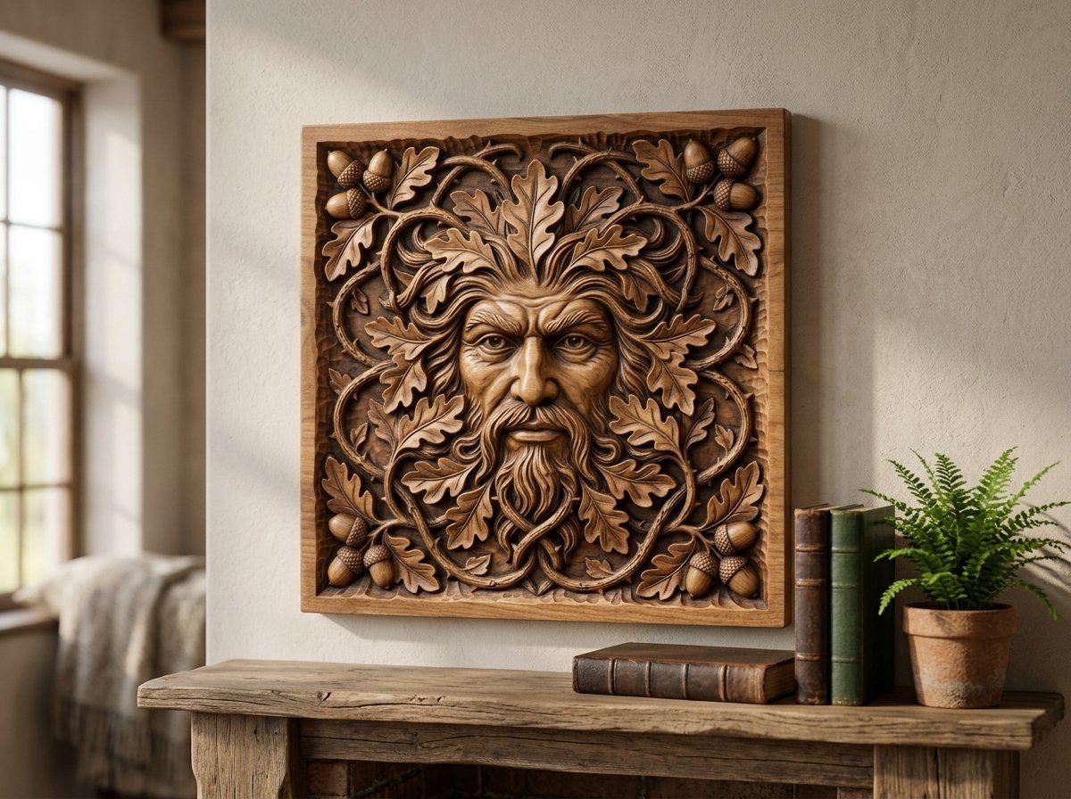 Green Man Forest Spirit Oak Leaf CNC Relief STL bas-relief STL — view 12
