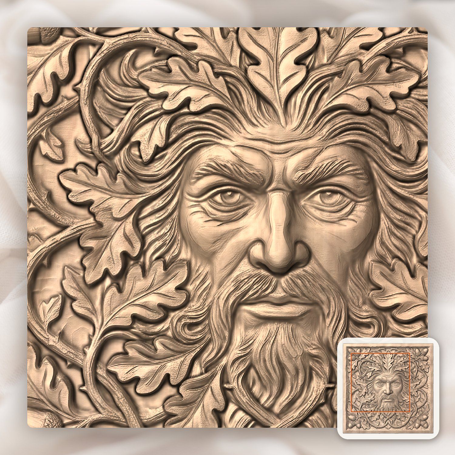 Green Man Forest Spirit Oak Leaf CNC Relief STL bas-relief STL — view 6