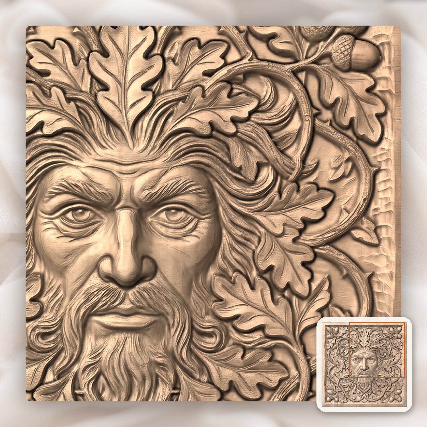 Green Man Forest Spirit Oak Leaf CNC Relief STL bas-relief STL — view 7