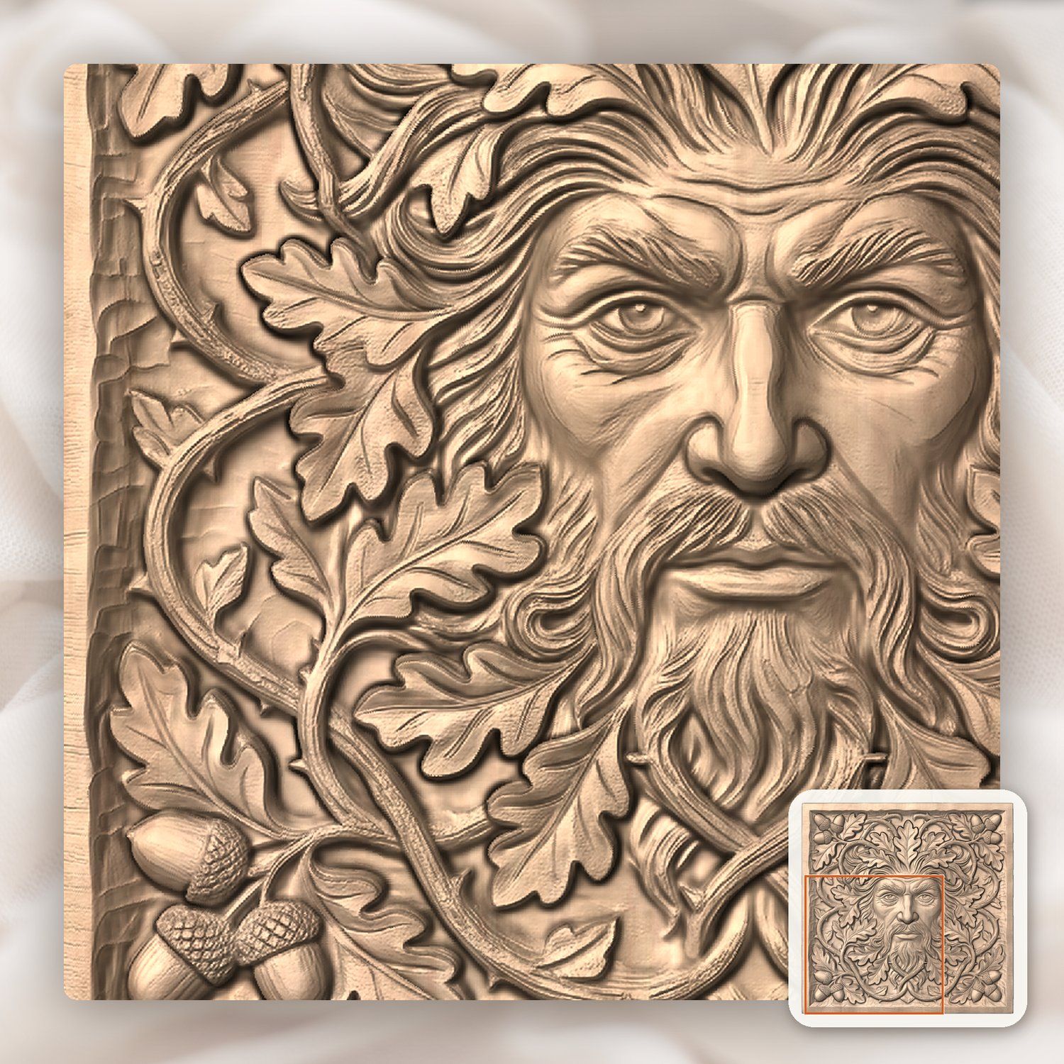 Green Man Forest Spirit Oak Leaf CNC Relief STL bas-relief STL — view 8