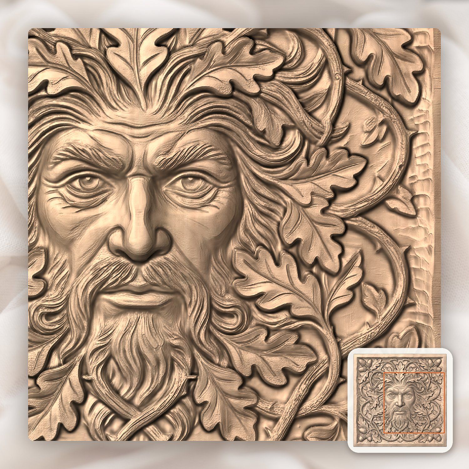 Green Man Forest Spirit Oak Leaf CNC Relief STL bas-relief STL — view 9