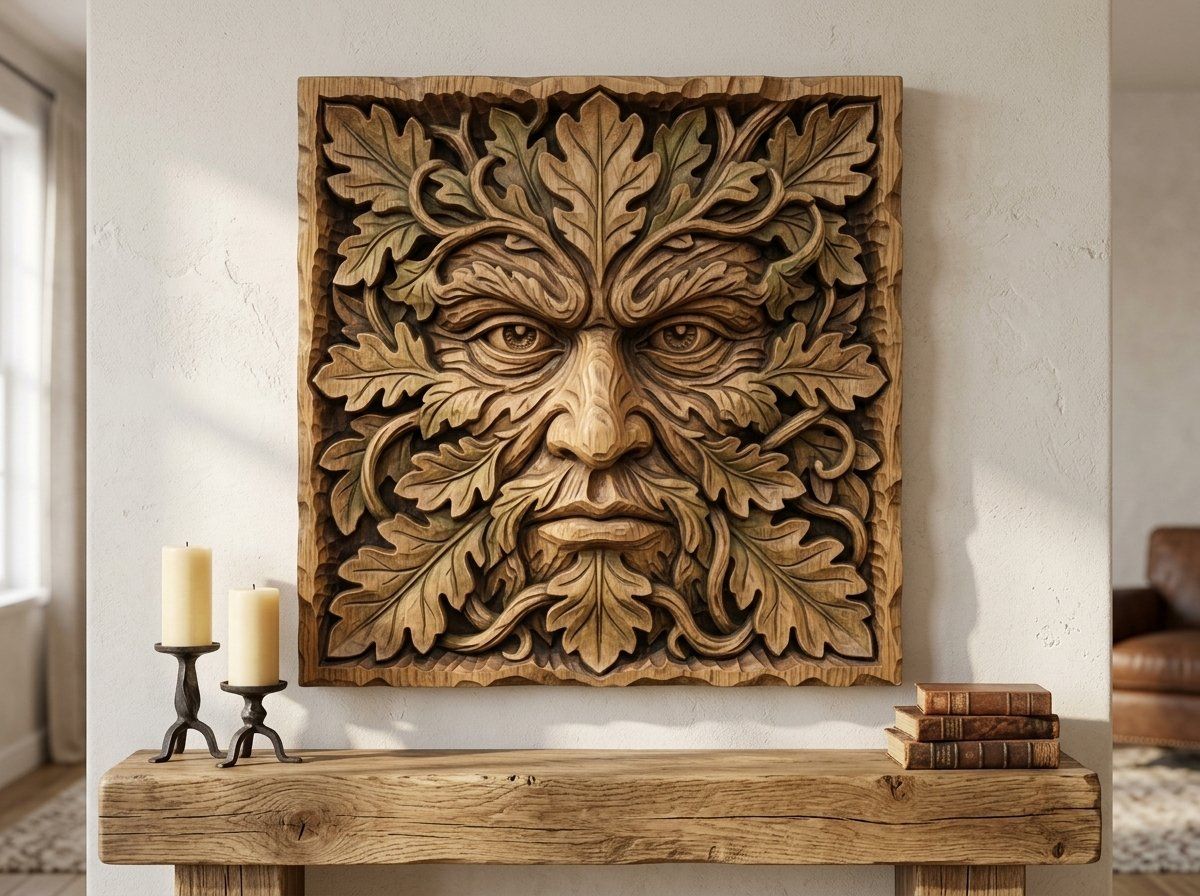 Green Man Forest Spirit Oak Leaf CNC Relief STL bas-relief STL — view 12