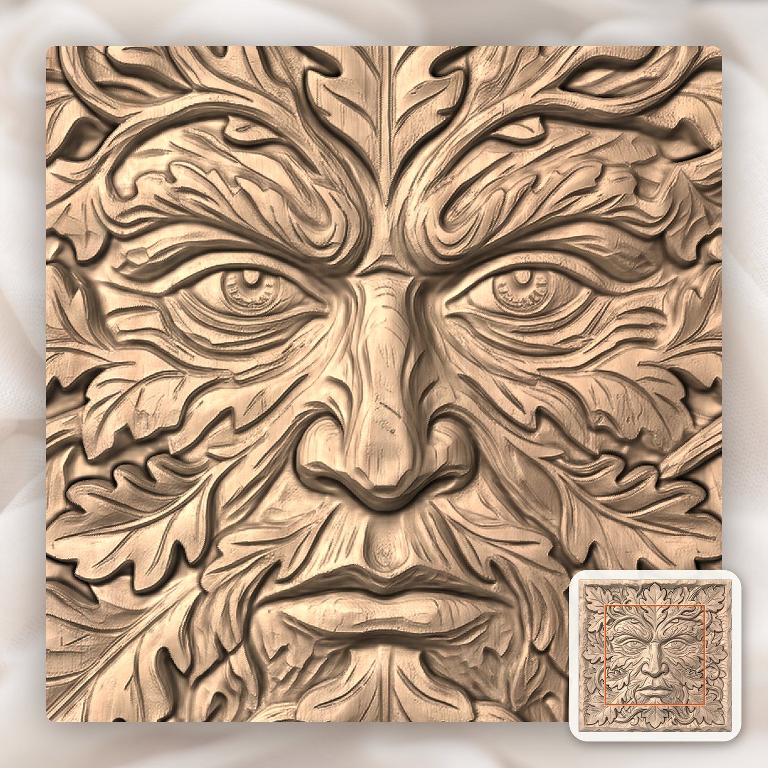 Green Man Forest Spirit Oak Leaf CNC Relief STL bas-relief STL — view 6
