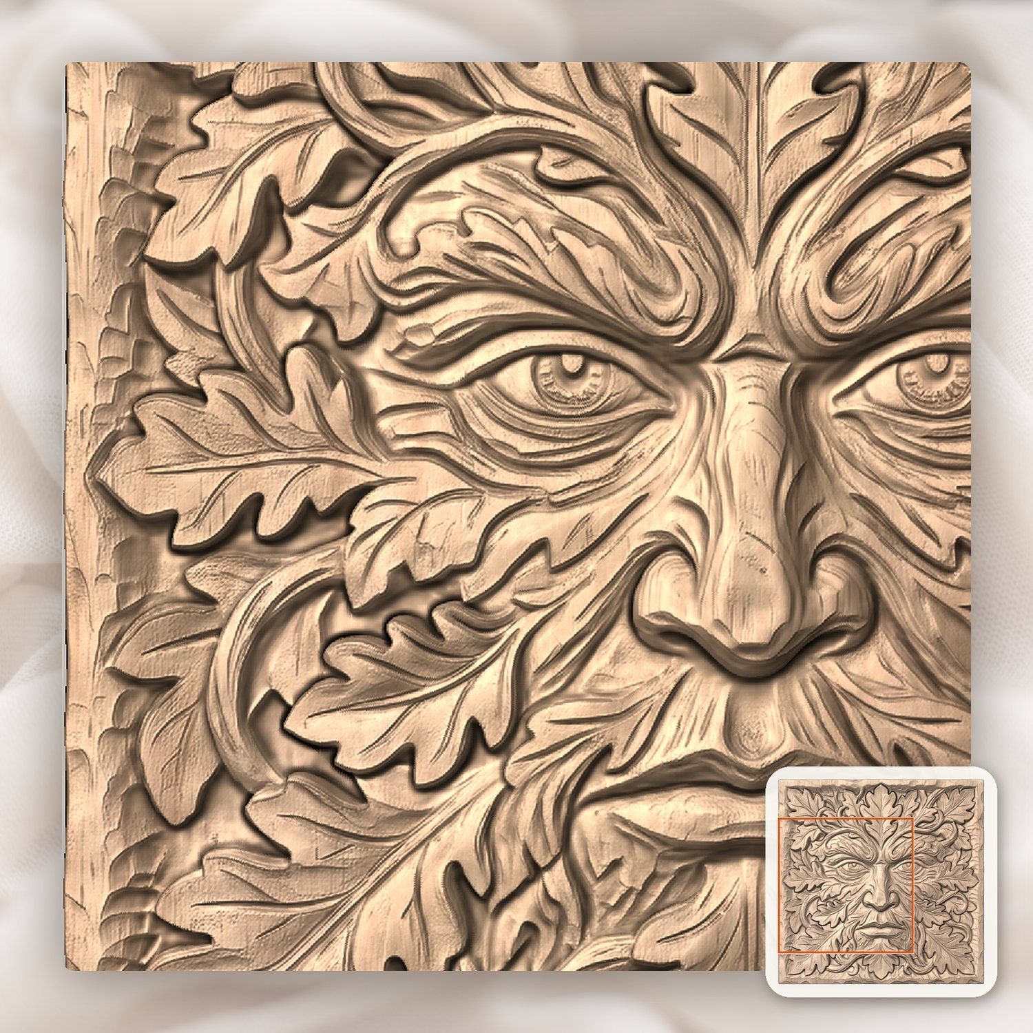 Green Man Forest Spirit Oak Leaf CNC Relief STL bas-relief STL — view 7