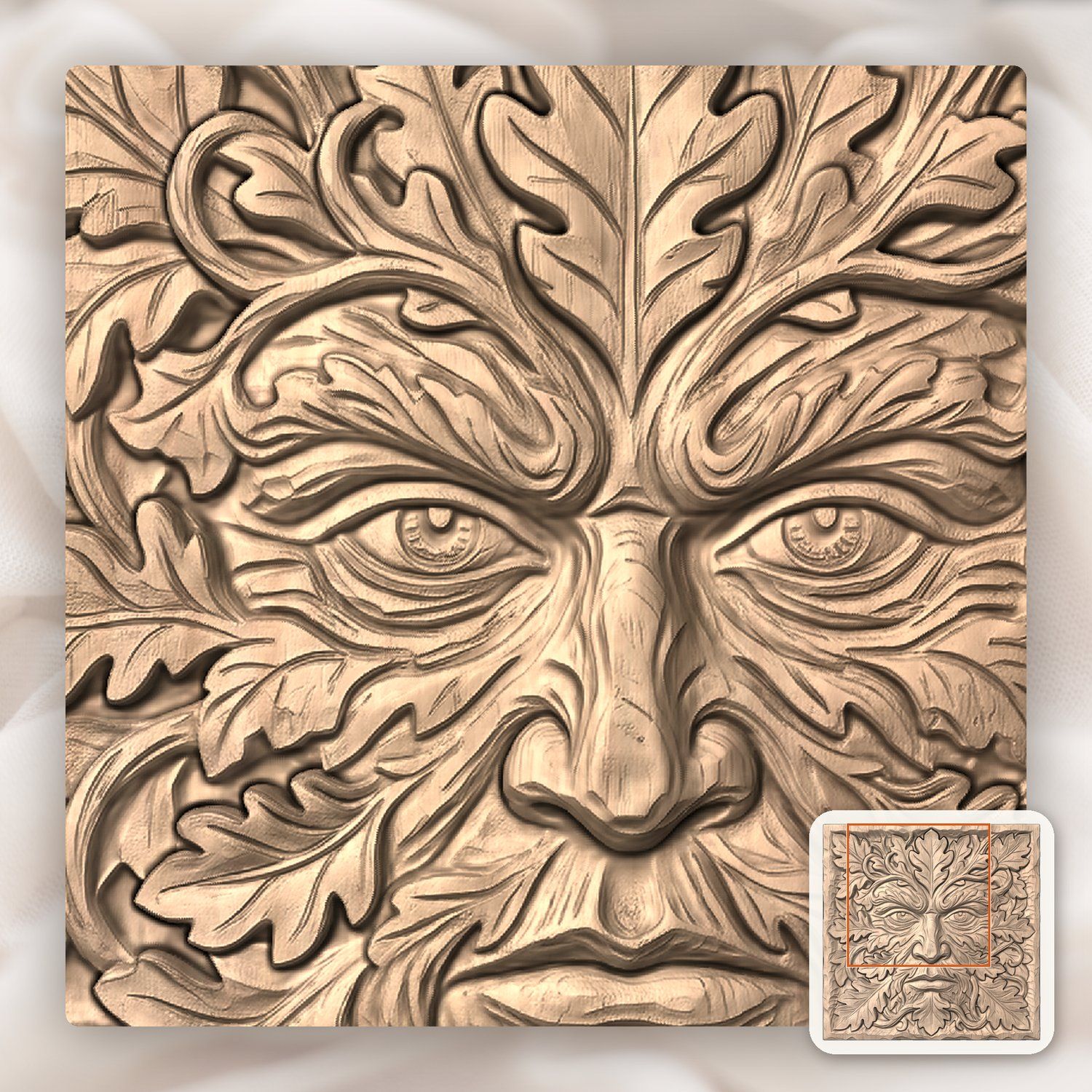 Green Man Forest Spirit Oak Leaf CNC Relief STL bas-relief STL — view 8