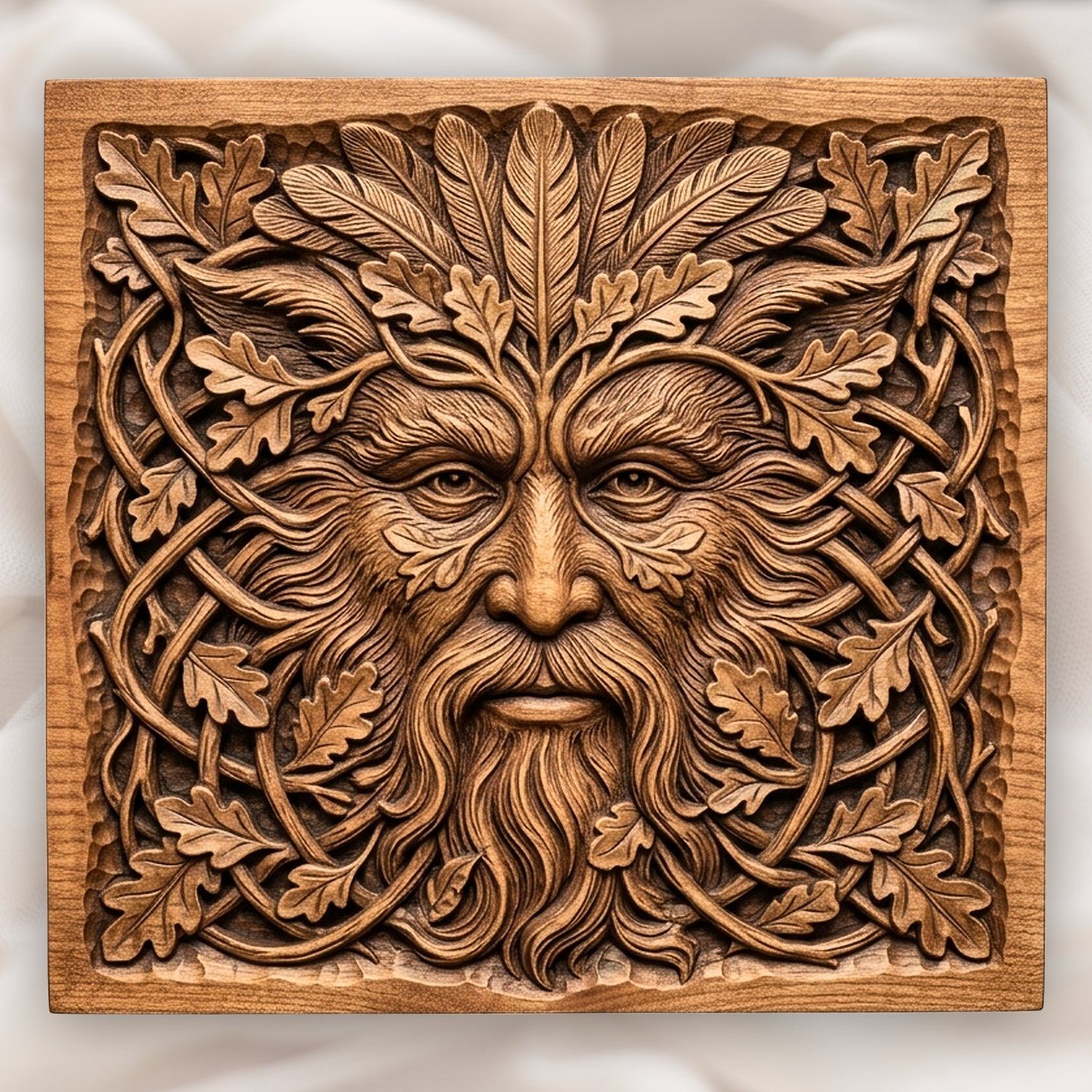 Green Man Forest Spirit Oak Leaf Face CNC Relief STL bas-relief STL design