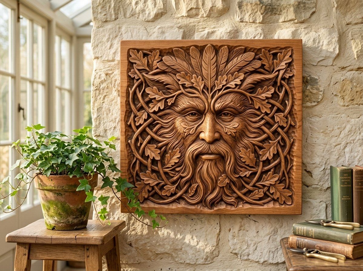 Green Man Forest Spirit Oak Leaf Face CNC Relief STL bas-relief STL — view 11