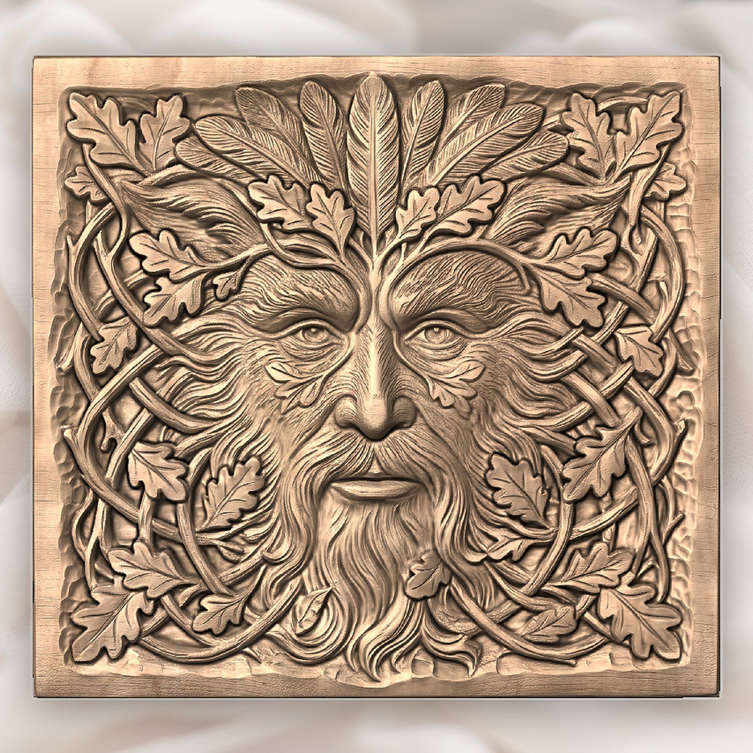 Green Man Forest Spirit Oak Leaf Face CNC Relief STL bas-relief STL — view 3