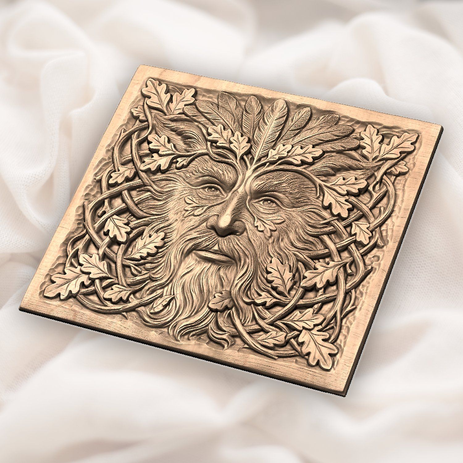 Green Man Forest Spirit Oak Leaf Face CNC Relief STL bas-relief STL — view 4