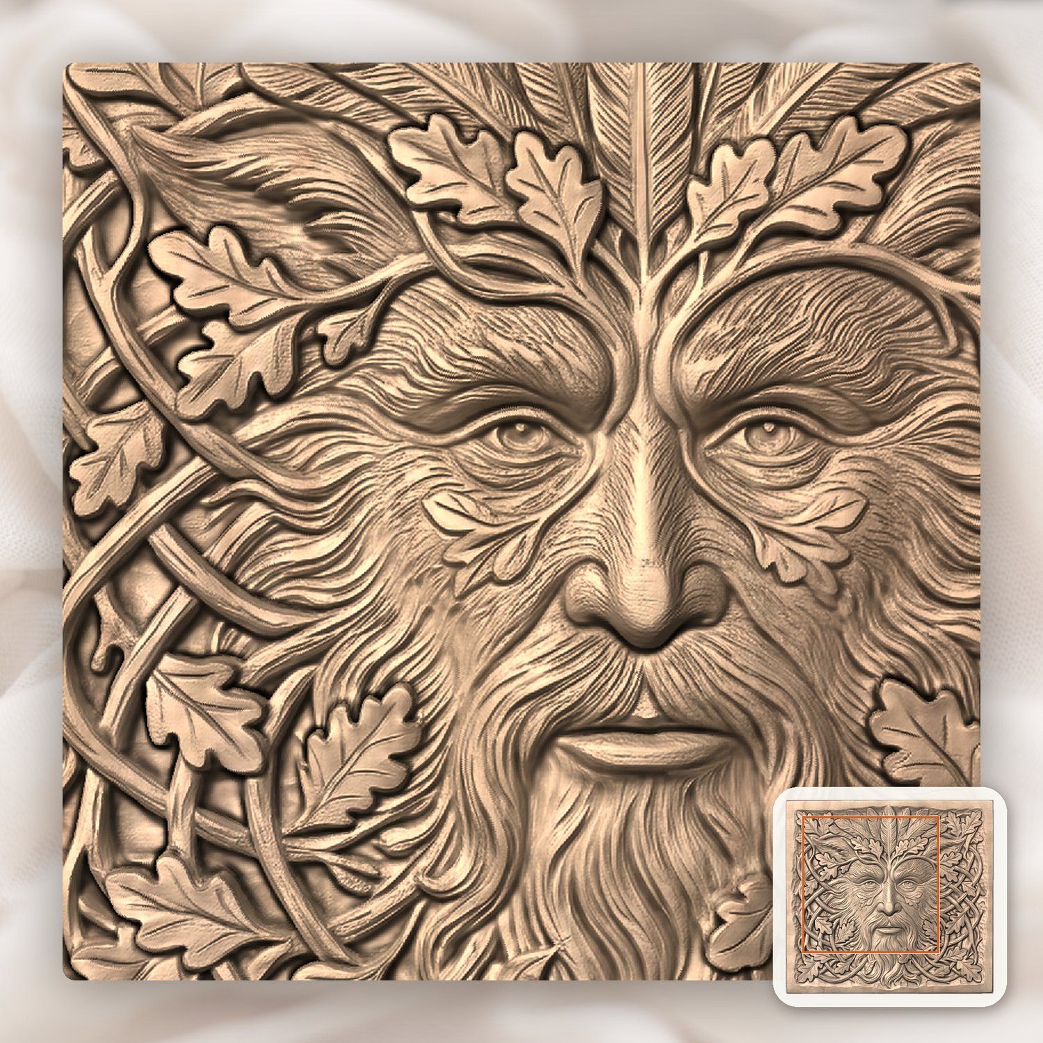 Green Man Forest Spirit Oak Leaf Face CNC Relief STL bas-relief STL — view 5