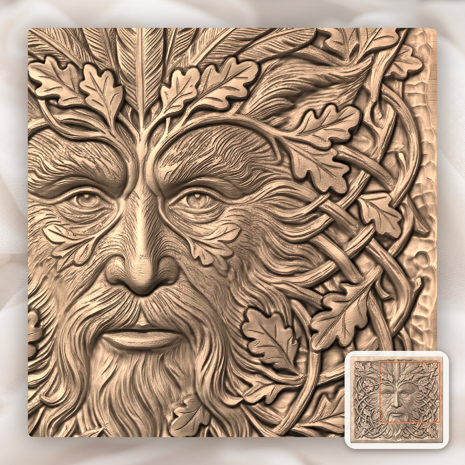 Green Man Forest Spirit Oak Leaf Face CNC Relief STL bas-relief STL — view 7