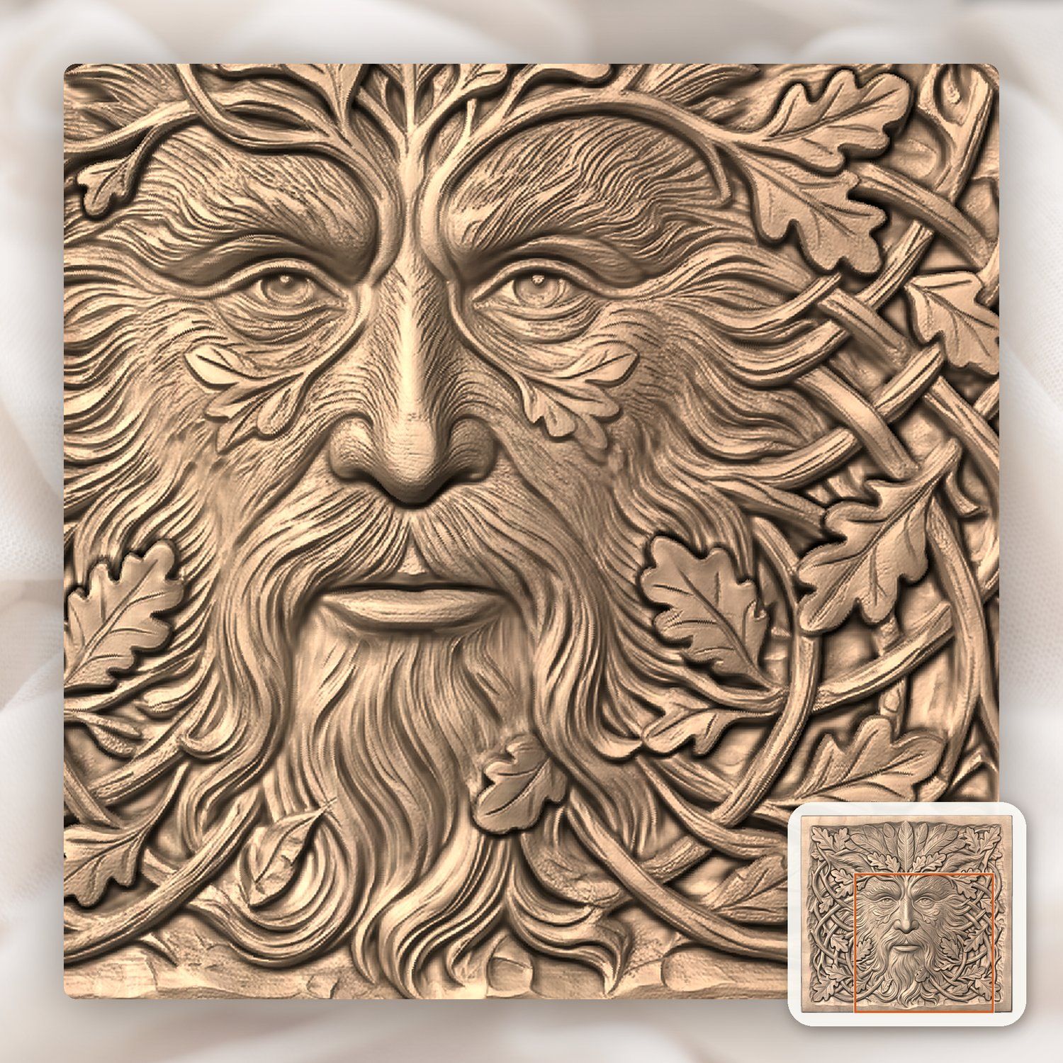 Green Man Forest Spirit Oak Leaf Face CNC Relief STL bas-relief STL — view 8