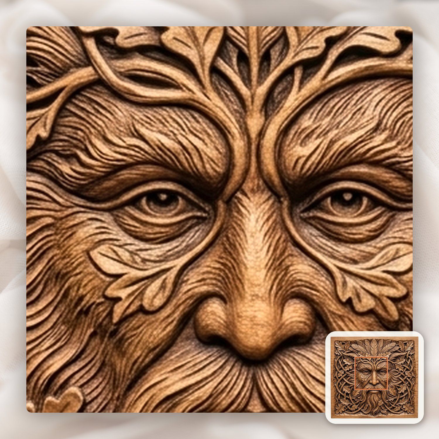 Green Man Forest Spirit Oak Leaf Face CNC Relief STL bas-relief STL — view 9