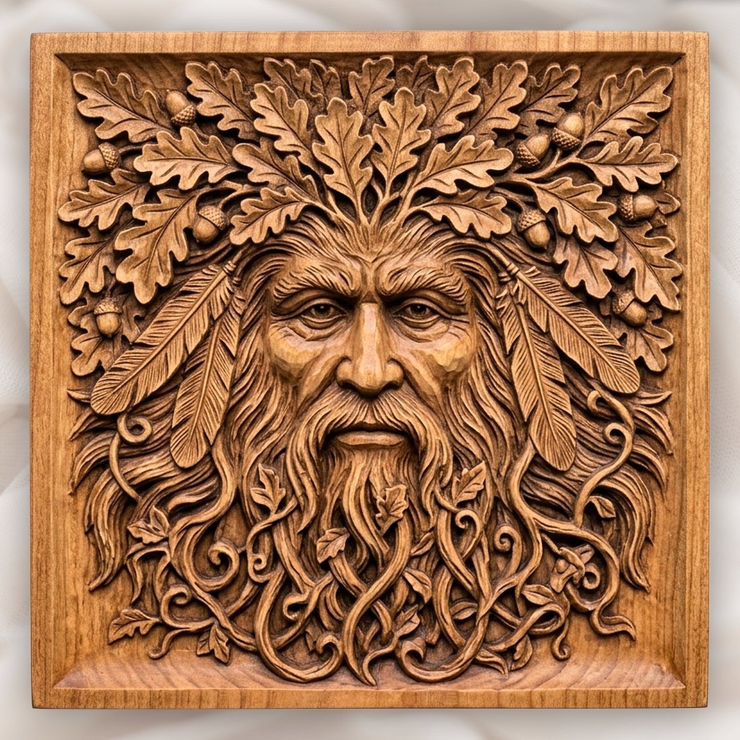 Green Man Forest Spirit Oak Leaf Wall Art CNC Relief STL bas-relief STL design