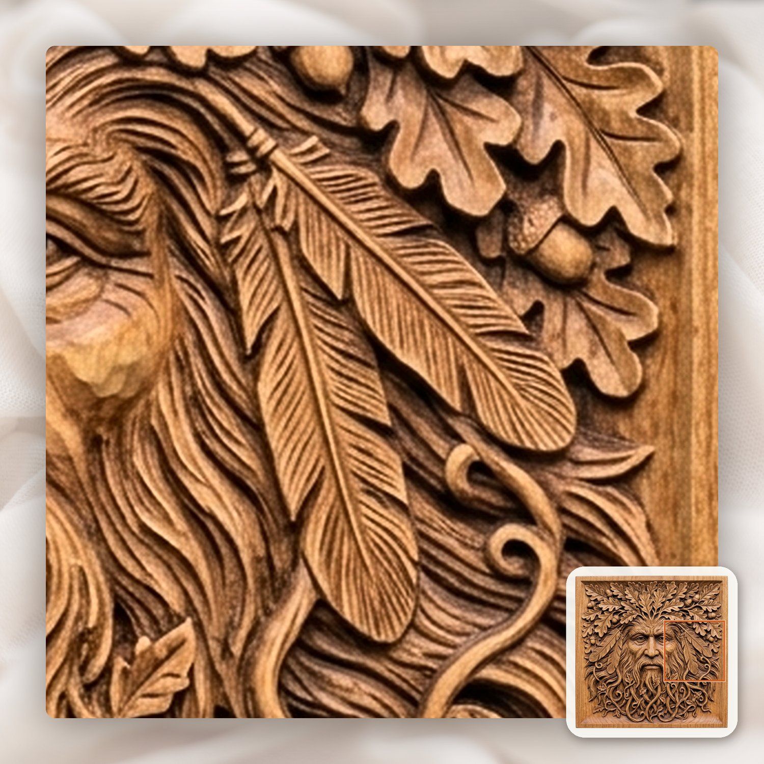 Green Man Forest Spirit Oak Leaf Wall Art CNC Relief STL bas-relief STL — view 11