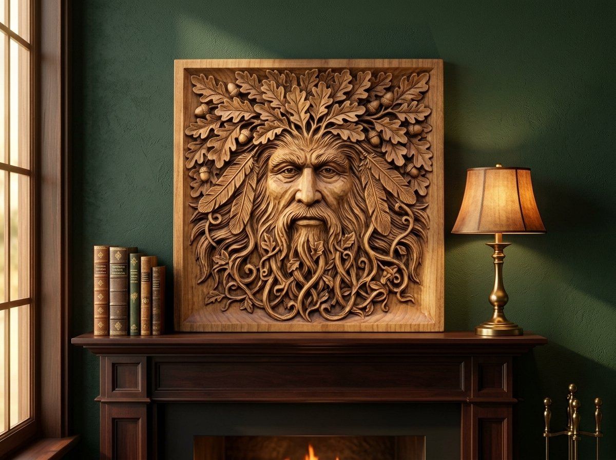 Green Man Forest Spirit Oak Leaf Wall Art CNC Relief STL bas-relief STL — view 12